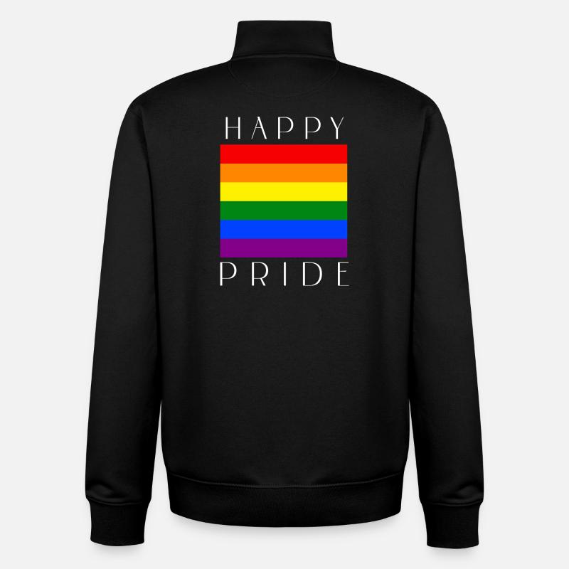 FIERTÉ HEUREUSE Rainbow LGBTQIA+ - Sweat zippé unisexe en coton bio Stanley/Stella - noir