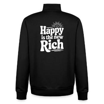 Glücklich ist der neue Reiche - Unisex Organic Zip Sweatshirt von Stanley/Stella - Schwarz - Hinten - AI Model Male 185 light (185cm)
