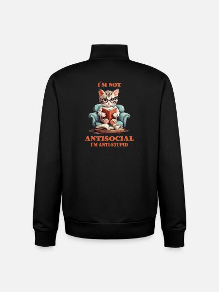 Schlaue Katze mit Lesebrille - Unisex Organic Zip Sweatshirt von Stanley/Stella - Schwarz