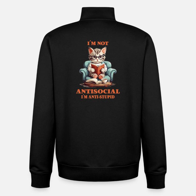 Schlaue Katze mit Lesebrille - Unisex Organic Zip Sweatshirt von Stanley/Stella - Schwarz
