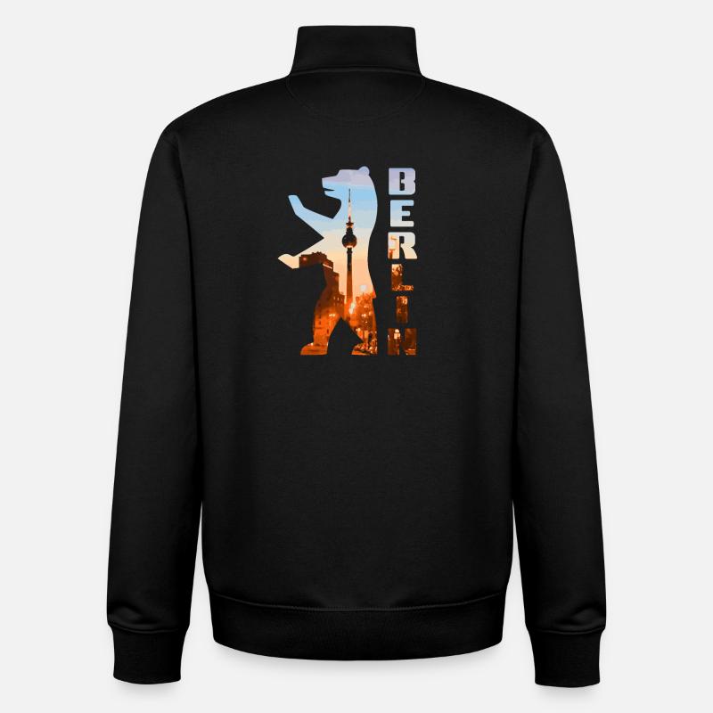 Silhouette d’ours de Berlin - Sweat zippé unisexe en coton bio Stanley/Stella - noir