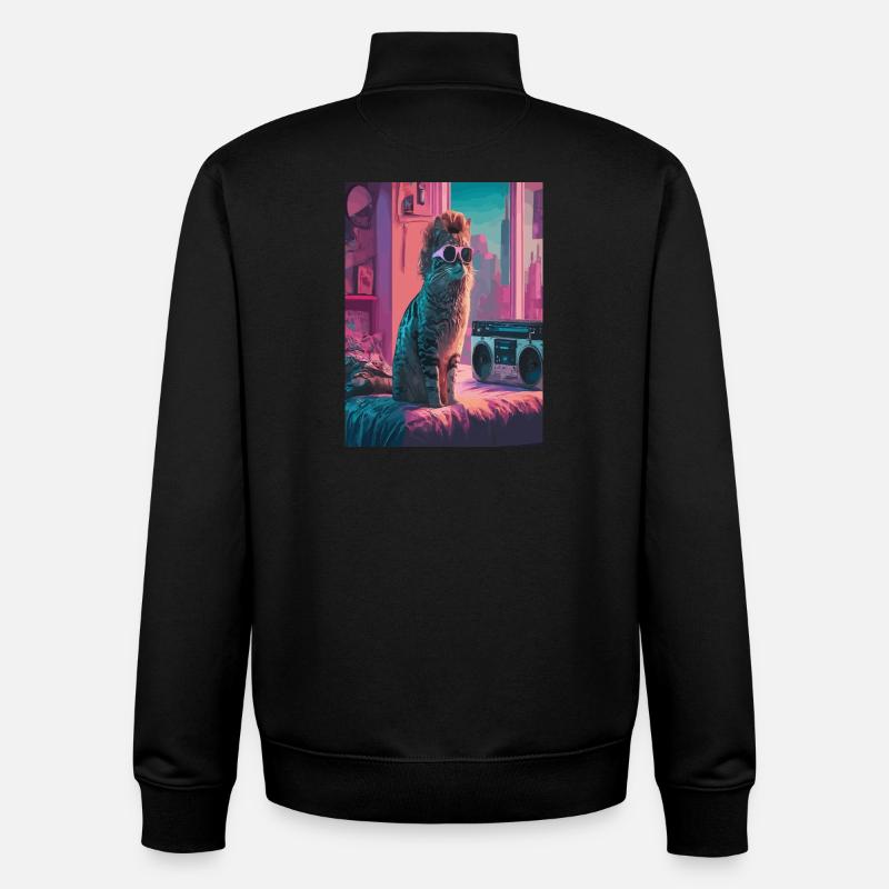 Chat urbain dans une ambiance rétro - Sweat zippé unisexe en coton bio Stanley/Stella - noir