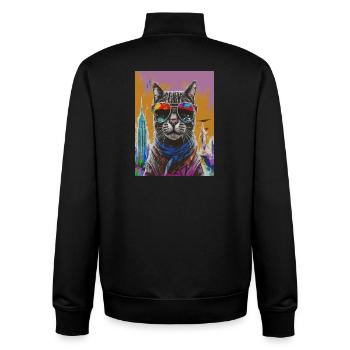 Urban Cat with Rainbow Shades - Unisex Organic Zip Sweatshirt by Stanley/Stella - black - Back - AI Model Male 185 light (185cm)