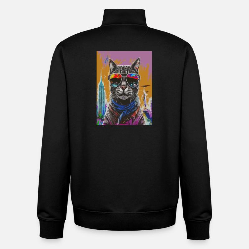 Chat urbain avec des nuances arc-en-ciel - Sweat zippé unisexe en coton bio Stanley/Stella - noir