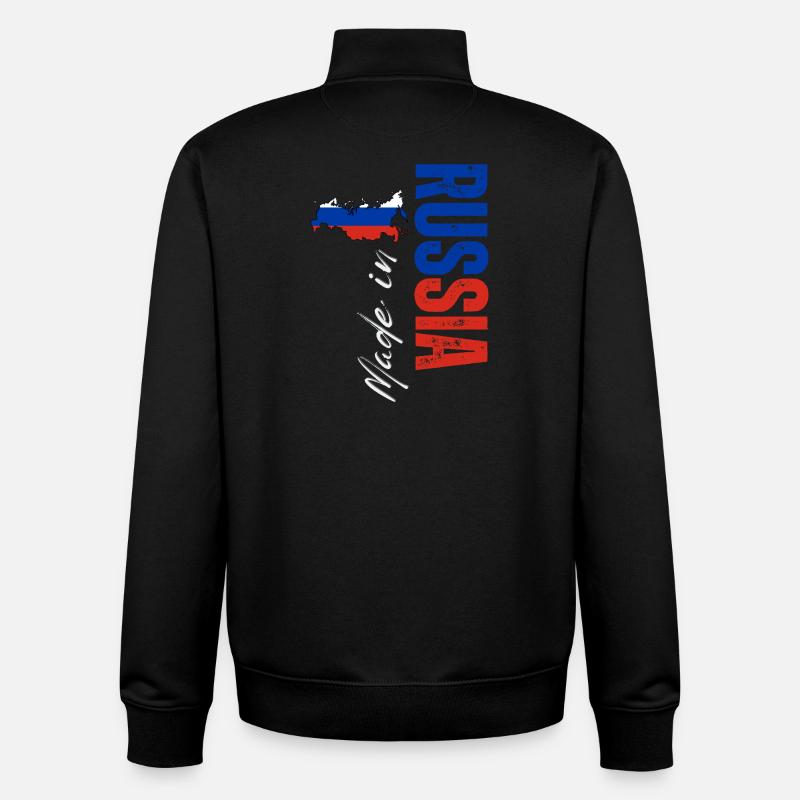 Fabriqué en Russie, design vertical - Sweat zippé unisexe en coton bio Stanley/Stella - noir