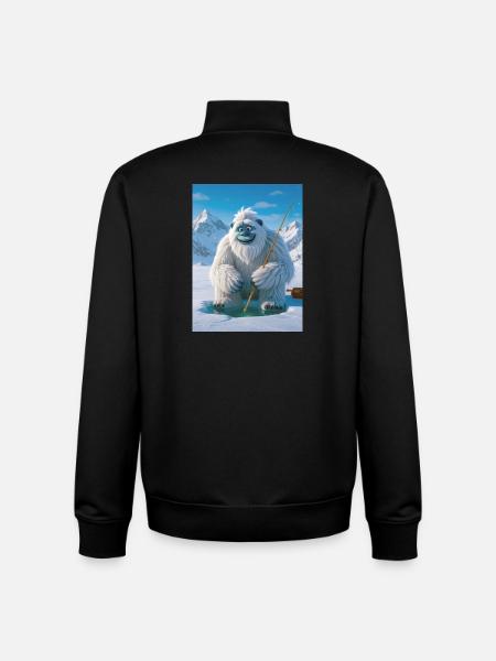Yeti fishing on frozen glowing lake - Unisex Organic Zip Sweatshirt by Stanley/Stella - black