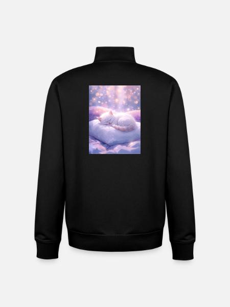 Dreamy Sleeping Cat with Sparkling Background - Unisex Organic Zip Sweatshirt by Stanley/Stella - black