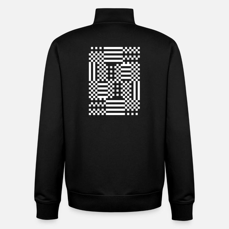 Motif optique monochrome GridFlux - Sweat zippé unisexe en coton bio Stanley/Stella - noir