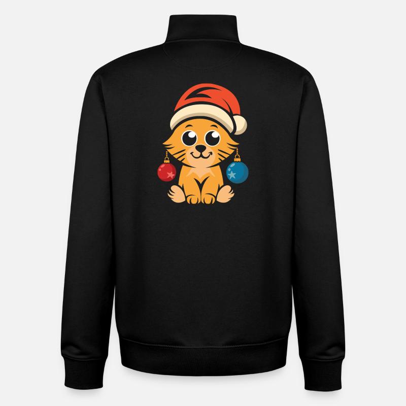 Mignon chat de Noël avec chapeau - Sweat zippé unisexe en coton bio Stanley/Stella - noir