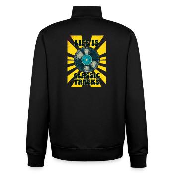 LIFE IS CLASSIC TRACKS Retro 70er Jahre Vinyl - Unisex Organic Zip Sweatshirt von Stanley/Stella - Schwarz - Hinten - AI Model Male 185 light (185cm)