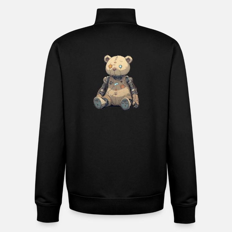 Patched Teddy Bear in Rusty Robot - Unisex Organic Zip Sweatshirt by Stanley/Stella - black