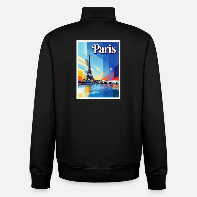 Paris Prism Eiffel - Sweat zippé unisexe en coton bio Stanley/Stella - noir