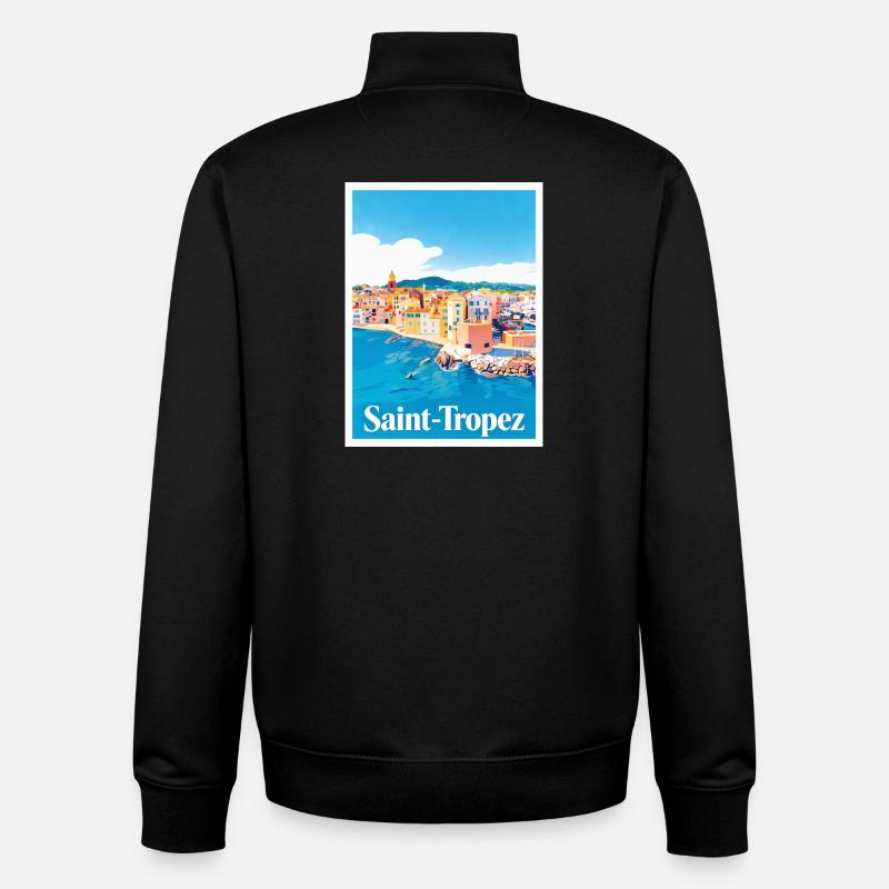 Saint-Tropez Côte d'Azur - Sweat zippé unisexe en coton bio Stanley/Stella - noir