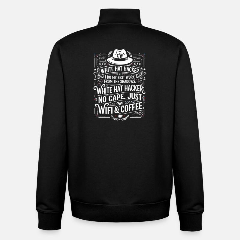 Wifi et café White Hat Hacker - Sweat zippé unisexe en coton bio Stanley/Stella - noir