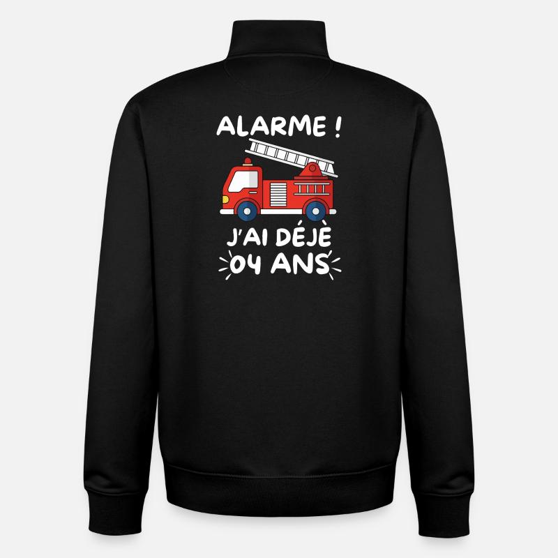 Camion Pompier 4 Ans Anniversaire - Sweat zippé unisexe en coton bio Stanley/Stella - noir