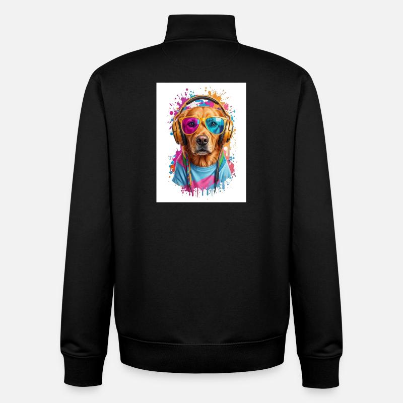 Bunter Hund mit Kopfhörern - Unisex Organic Zip Sweatshirt von Stanley/Stella - Schwarz