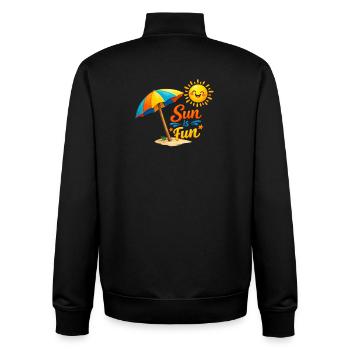 Le_soleil_est_amusant - Unisex Organic Zip Sweatshirt by Stanley/Stella - black - Back - AI Model Male 185 light (185cm)