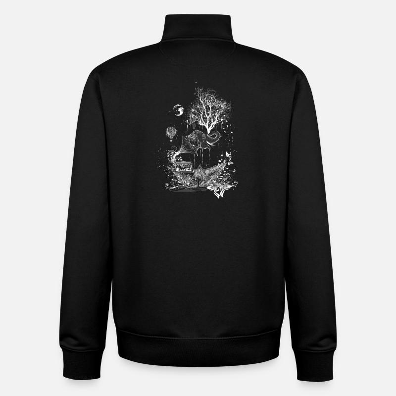 Elefant,Papierschiff und Baum- surreales Design - Unisex Organic Zip Sweatshirt von Stanley/Stella - Schwarz