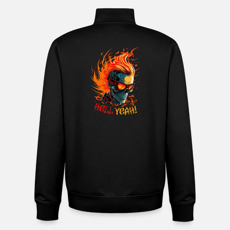 Flaming Skull with Hell Yeah - Unisex Organic Zip Sweatshirt by Stanley/Stella - black