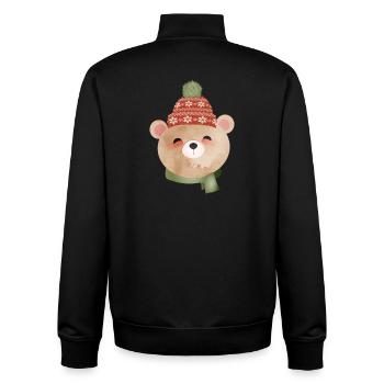 cute bear with bobble hat and scarf in winter - Unisex Organic Zip Sweatshirt by Stanley/Stella - black - Back - AI Model Male 185 light (185cm)