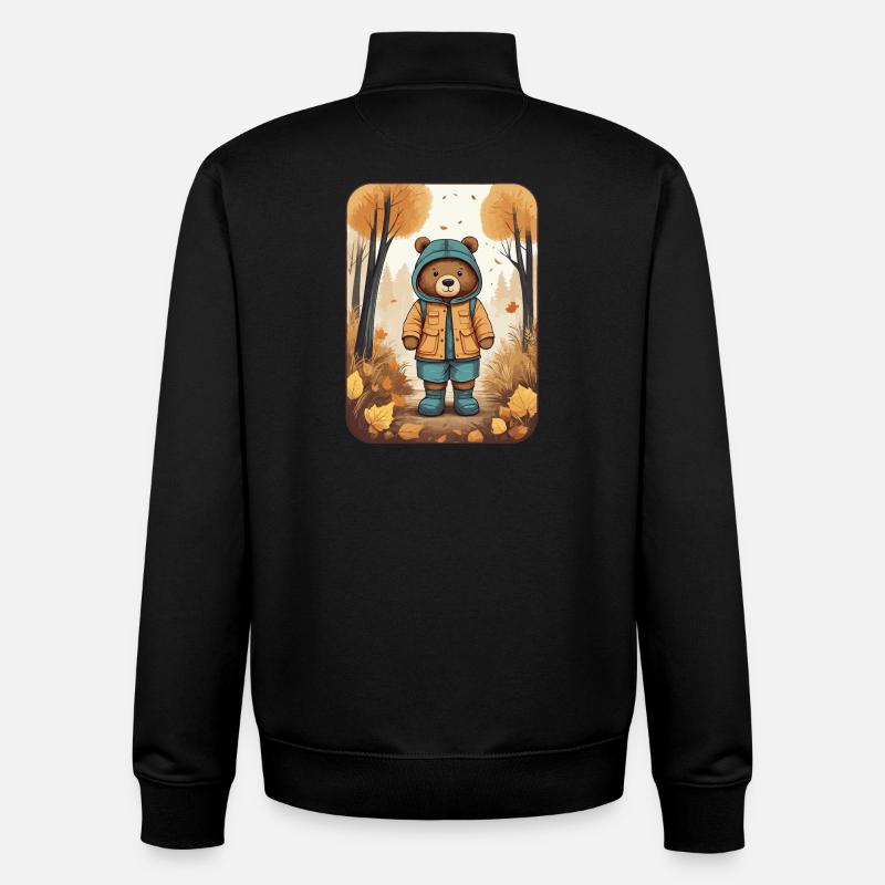 Ours mignon avec imperméable - Sweat zippé unisexe en coton bio Stanley/Stella - noir