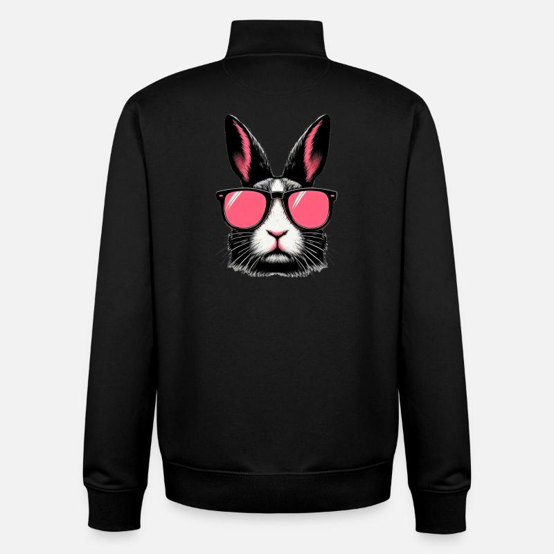 Rabbit with Sunglasses - Unisex Organic Zip Sweatshirt by Stanley/Stella - black