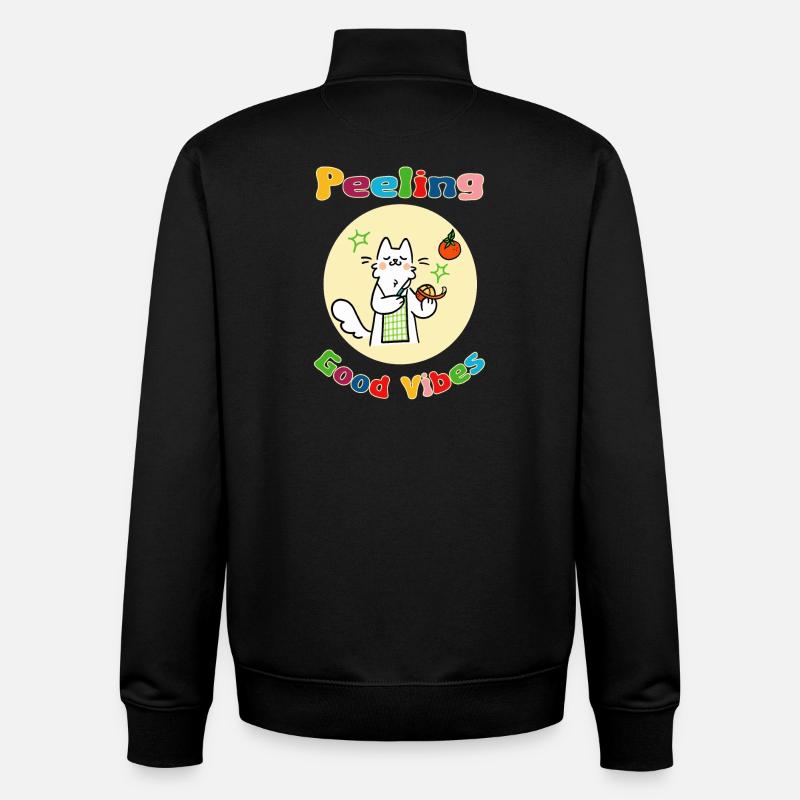 Chat Peeling Orange - Sweat zippé unisexe en coton bio Stanley/Stella - noir