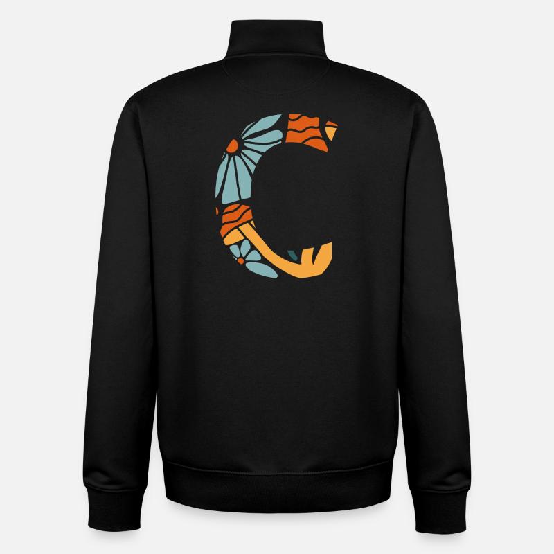 Lettre c fleurs groovy idée cadeau  - Sweat zippé unisexe en coton bio Stanley/Stella - noir