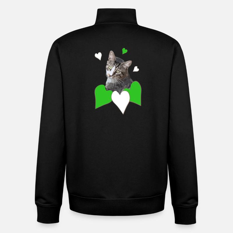 Cat Love Chat tigré Vert Coeurs - Sweat zippé unisexe en coton bio Stanley/Stella - noir