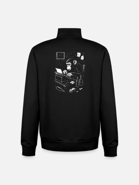 Ape Typist on Vintage Typewriter - Unisex Organic Zip Sweatshirt by Stanley/Stella - black