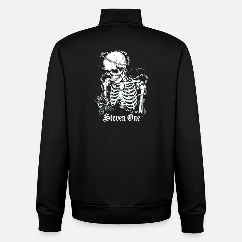 Skeleton with chain and flower - Unisex Organic Zip Sweatshirt by Stanley/Stella - black