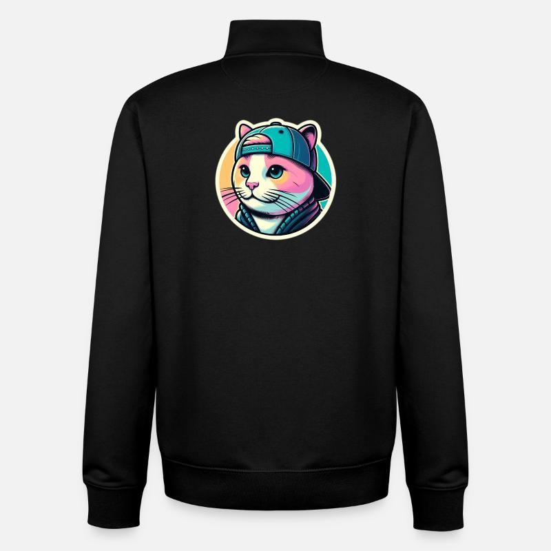 Katze mit Kappe in Pastell - Unisex Organic Zip Sweatshirt von Stanley/Stella - Schwarz