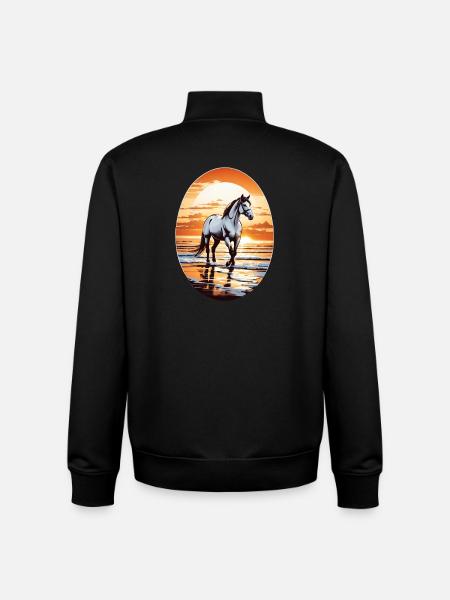 Cheval sur la plage - Sweat zippé unisexe en coton bio Stanley/Stella - noir