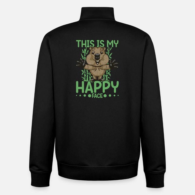 C'est mon visage heureux, Quokka - Sweat zippé unisexe en coton bio Stanley/Stella - noir