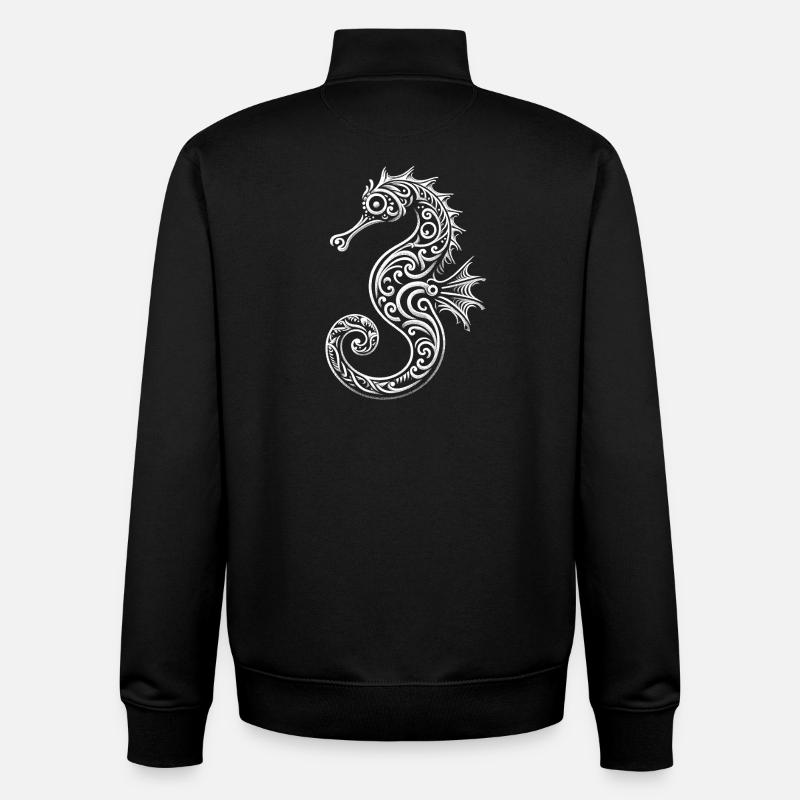 Dekoratives Seepferdchen Motiv - Unisex Organic Zip Sweatshirt von Stanley/Stella - Schwarz