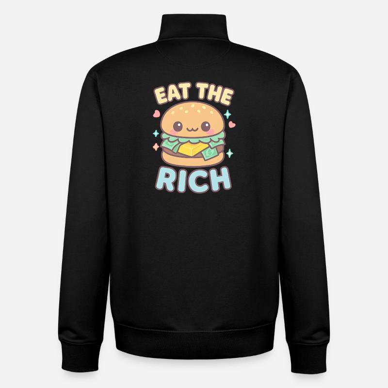 Mangez le riche hamburger kawaii - Sweat zippé unisexe en coton bio Stanley/Stella - noir