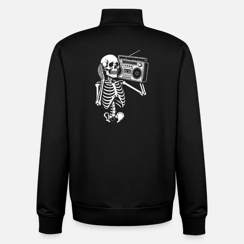 Skeleton Boombox Retro Groove - Unisex Organic Zip Sweatshirt by Stanley/Stella - black