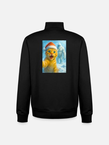 cat, Santa hat, Yeti, Christmas, snow, meme,selfi - Unisex Organic Zip Sweatshirt by Stanley/Stella - black