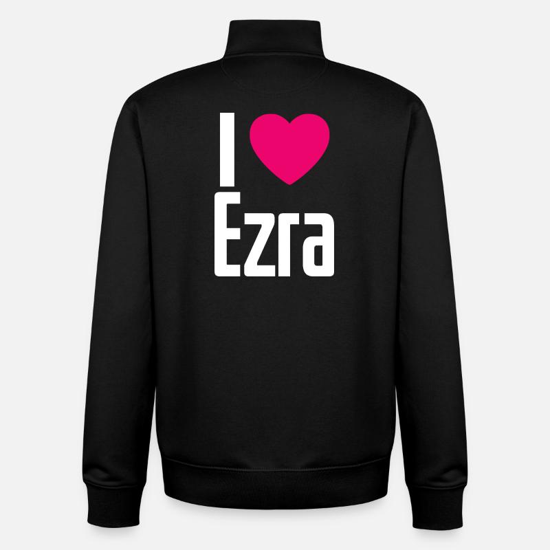 J’aime Ezra Pink Heart J’aime Ezra - Sweat zippé unisexe en coton bio Stanley/Stella - noir