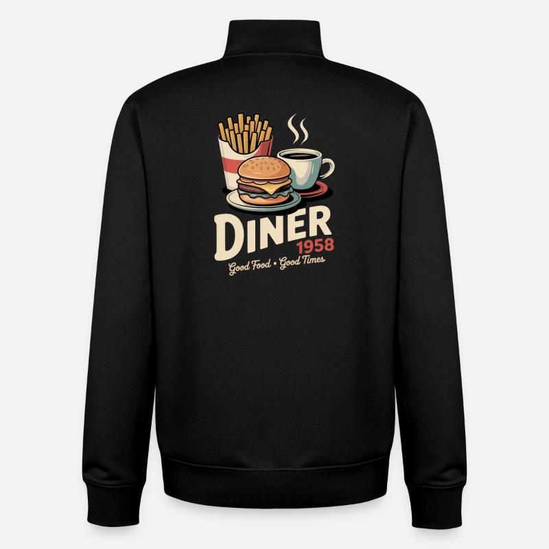 Dîner 1958 - Sweat zippé unisexe en coton bio Stanley/Stella - noir