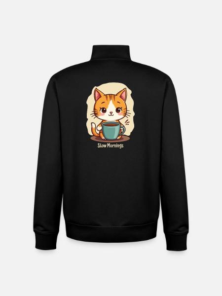 Slow morning cat with coffee - Unisex Organic Zip Sweatshirt by Stanley/Stella - black