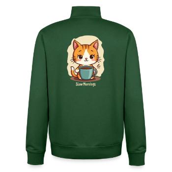 Chat lent du matin avec café - Sweat zippé unisexe en coton bio Stanley/Stella - vert bouteille - Dos - AI Model Male 185 dark (185cm)