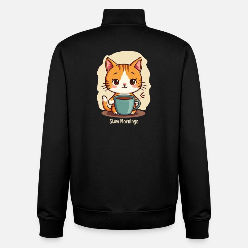 Langsame Morgenkatze mit Kaffee - Unisex Organic Zip Sweatshirt von Stanley/Stella - Schwarz