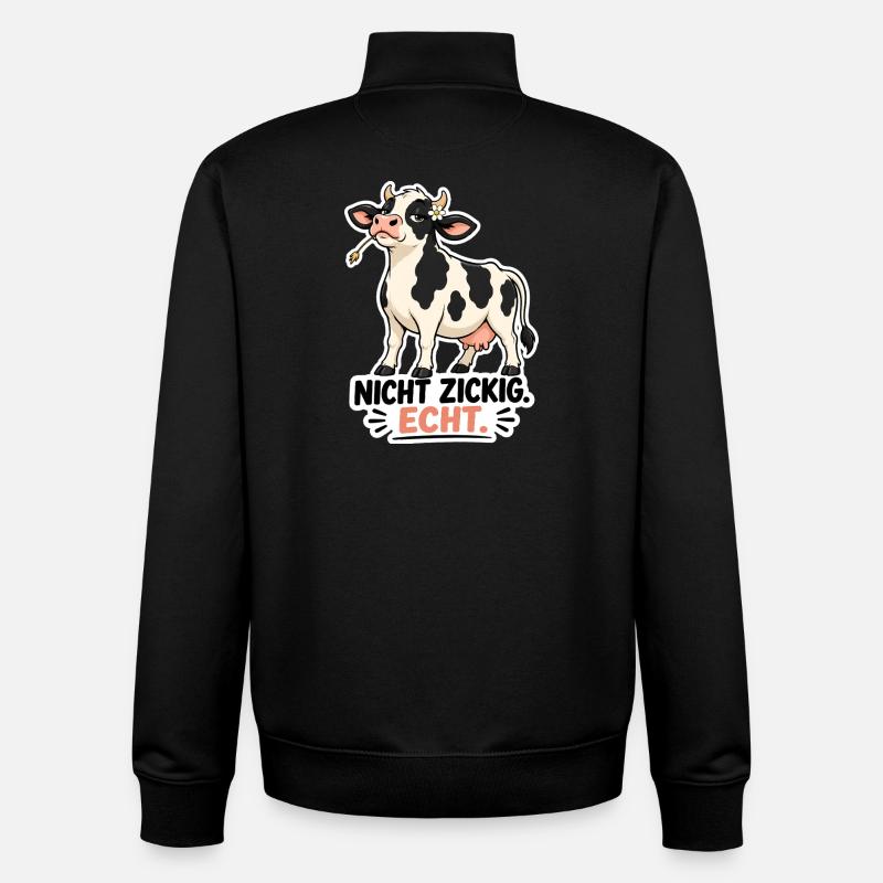 Kuh „Nicht schwierig. Echt.“ – Lustiges Statement - Unisex Organic Zip Sweatshirt von Stanley/Stella - Schwarz