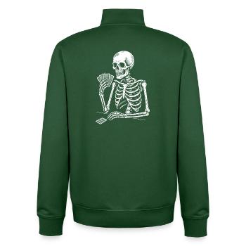 Skeleton Gamble Spielkarten - Unisex Organic Zip Sweatshirt von Stanley/Stella - Flaschengrün - Hinten - AI Model Male 185 dark (185cm)