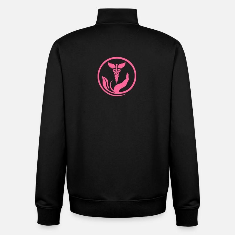 Main bienveillante et Caducée rose - Sweat zippé unisexe en coton bio Stanley/Stella - noir