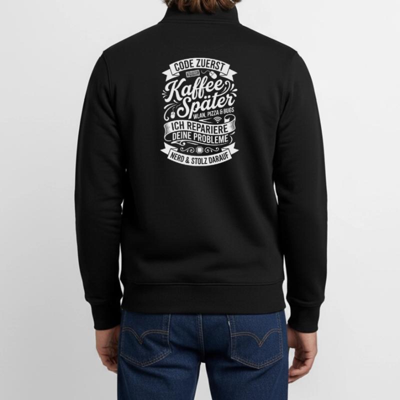 Code First Coffee Later Unisex Organic Zip Sweatshirt by Stanley/Stella