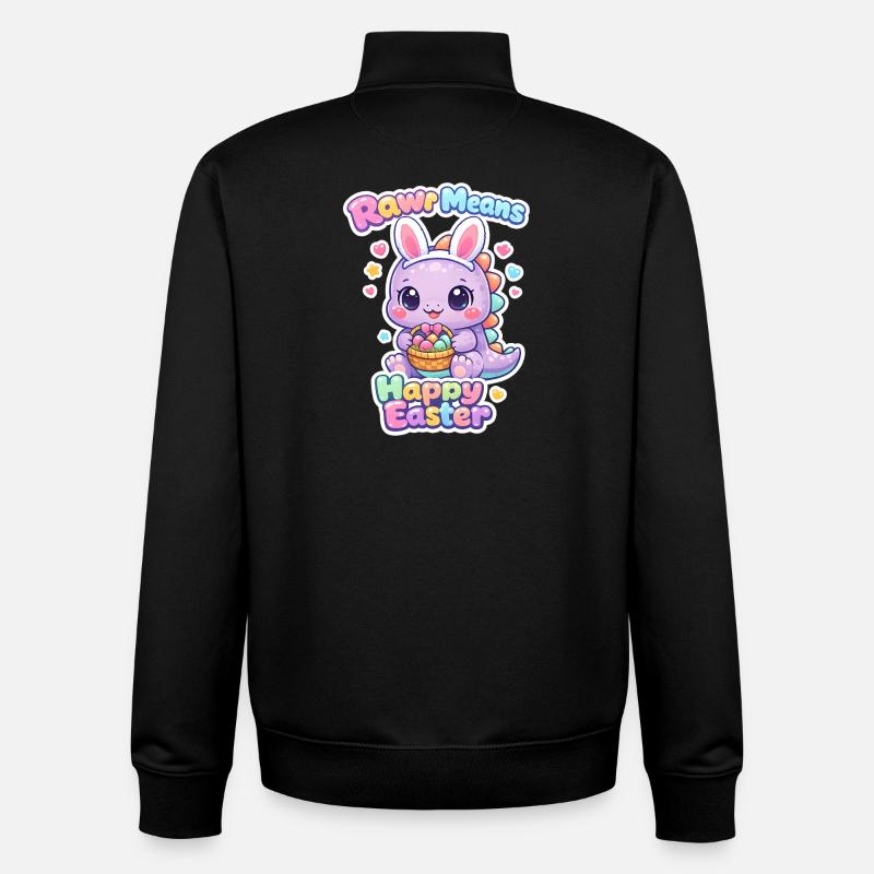 Lapins Enfants Pâques Rawr Dino Joyeuses Pâques - Sweat zippé unisexe en coton bio Stanley/Stella - noir