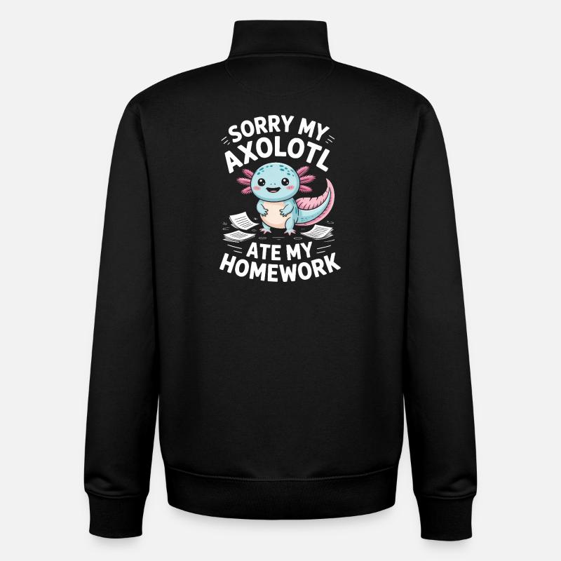Axolotl a mangé mes devoirs - Sweat zippé unisexe en coton bio Stanley/Stella - noir