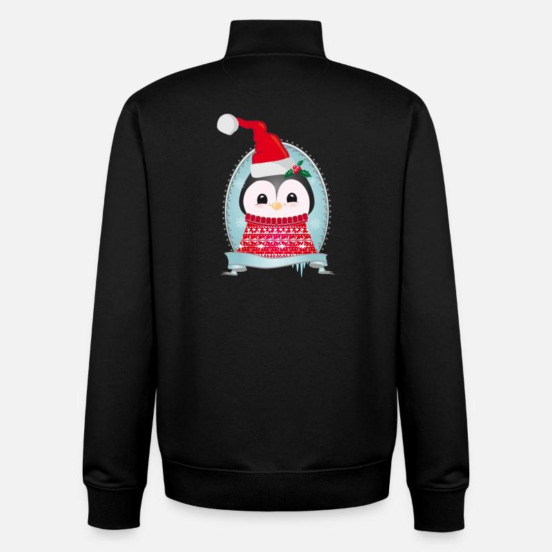 weihnachtlicher Pinguin mit Strickpullover & Mütze - Unisex Organic Zip Sweatshirt von Stanley/Stella - Schwarz